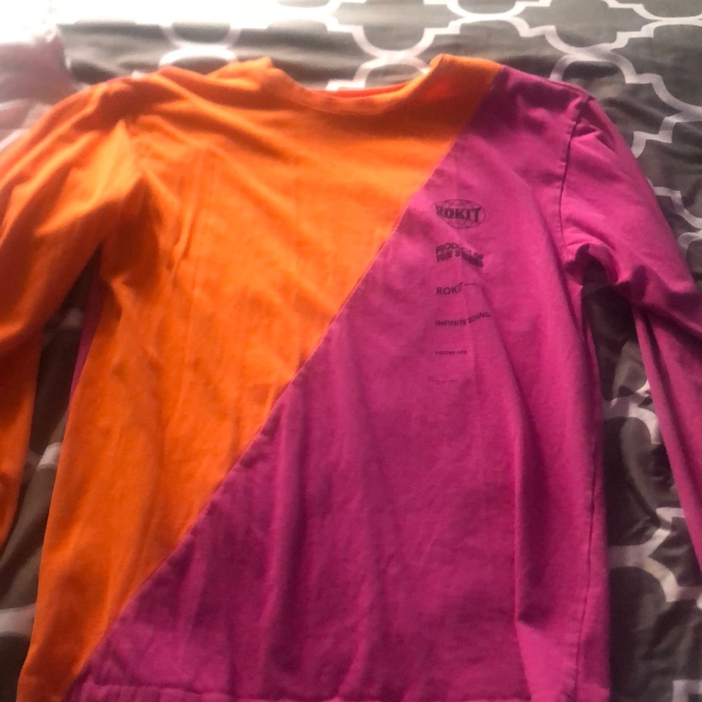 Orange and pink long sleeve shirt.